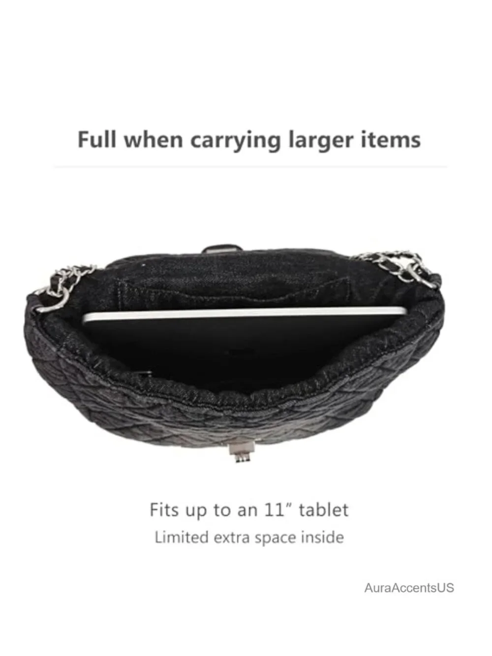 Quilted Washed Denim Hobo Bag Women Lightweight Double Chain Shoulder Padded